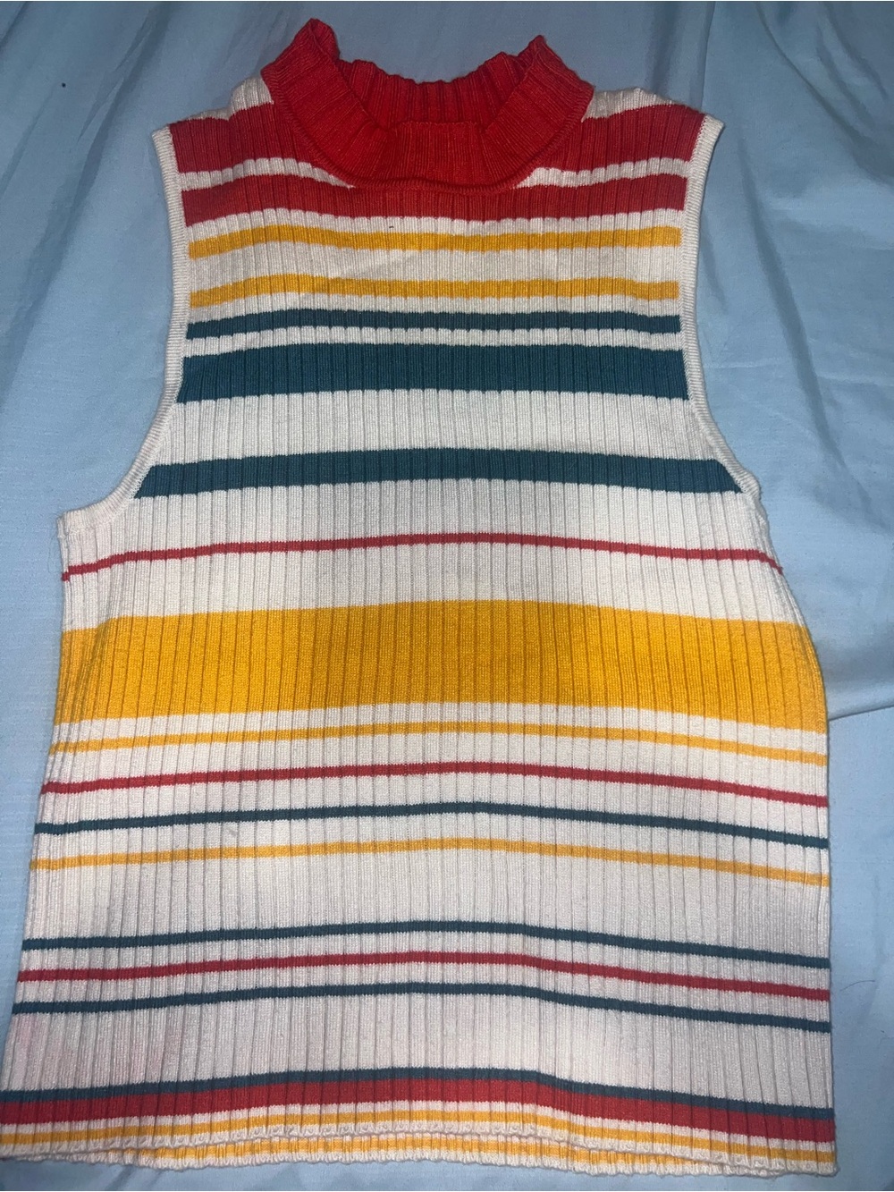 Forever 21 Red Striped Knit Top with Yellow & White Accents
